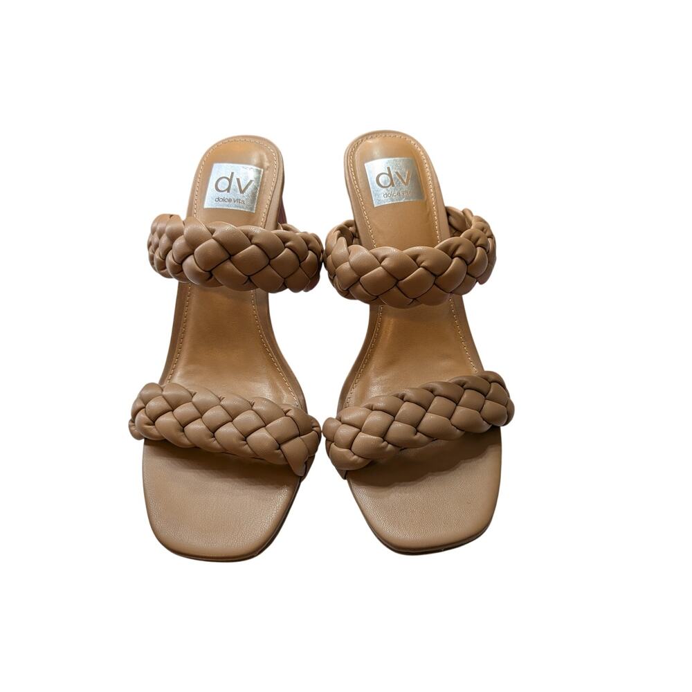 Dolce Vita Hardy Braided Heeled Slide Sandals Size 7.5 Tan Brown Minimalist